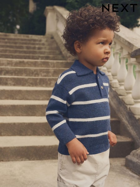 Navy Blue Long Sleeve Stripe Polo Shirt (3mths-7yrs) (949247) | € 18 - € 21