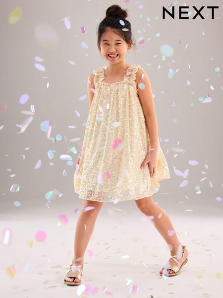 Neutral/ Iridescent Sequin Gathered Strappy Party Dress (3-14yrs) (949755) | € 13 - € 18