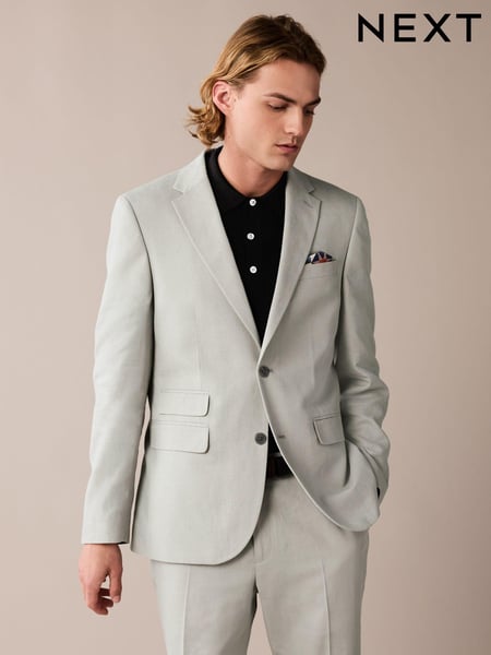 Light Grey Slim Fit Linen Blend Suit Jacket (953393) | € 51