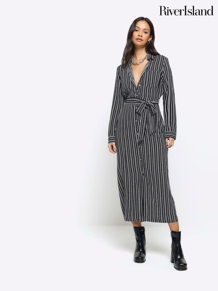 River Island Black Stripe Shirt Midi Dress (954258) | € 15