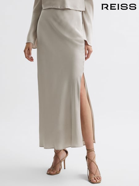 Reiss Silver Avril Metallic Fitted High Rise Midi Skirt (955675) | € 246