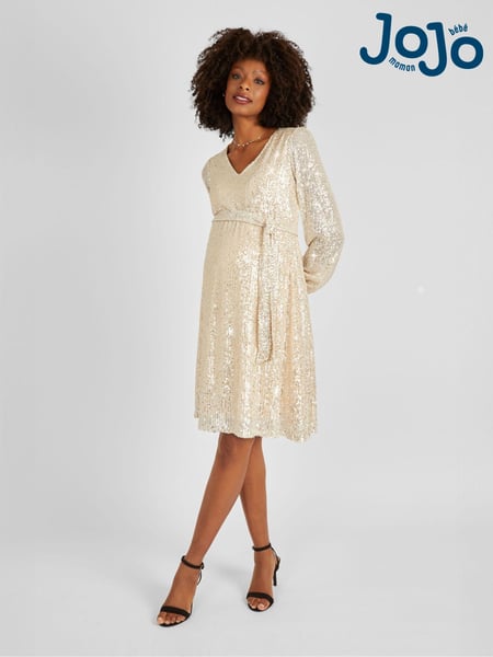 JoJo Maman Bébé Champagne Gold Sequin V-Neck Maternity Mini Dress (957260) | € 95