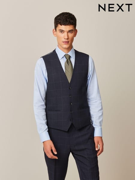Navy Blue Prince of Wales Check Suit Waistcoat (957284) | € 67