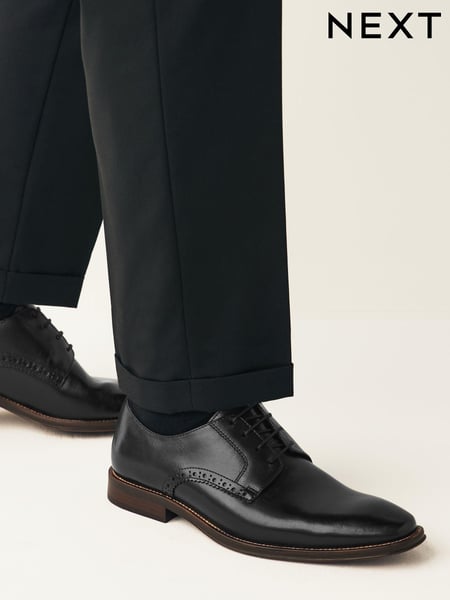 Black Wide Fit Leather Contrast Sole Derby Shoes (958080) | € 93
