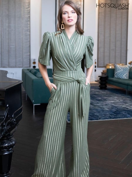 Hot Squash Green Wide Leg Gold Stripe Jumpsuit (958375) | € 201