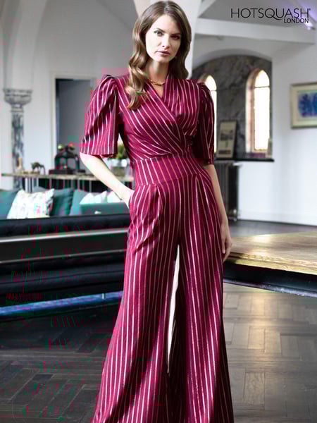 Hot Squash Red Wide Leg Gold Stripe Jumpsuit (958481) | € 201