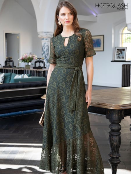 Hot Squash Green Keyhole Lace Dress with Asymmetric Hem (958557) | € 295