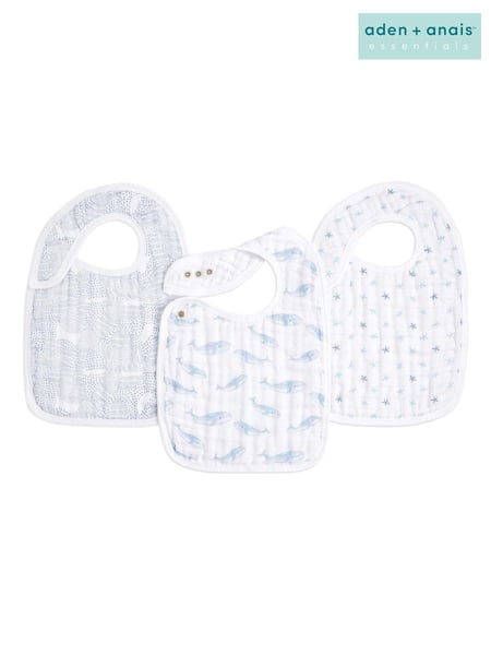 aden + anais Blue Organic Cotton Muslin Oceanic Snap Bibs 3 Pack (959806) | € 34