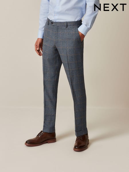 Blue Slim Fit Trimmed Check Suit Trousers (960207) | € 23