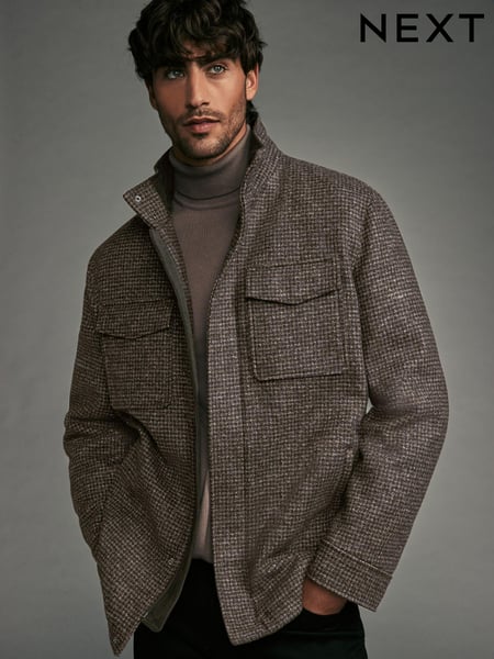Brown Dogtooth Four Pocket Padded Coat with Wool (961897) | € 29