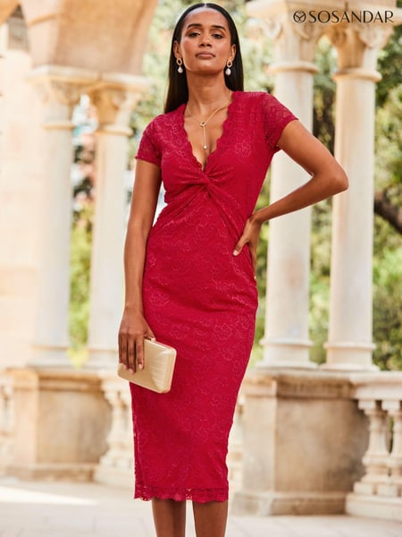Sosandar Red Short Sleeve Lace Dress (962104) | € 117