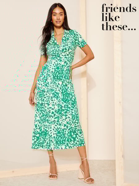 Friends Like These Green Jersey Short Sleeve Shirt Midi Dress (963517) | € 15