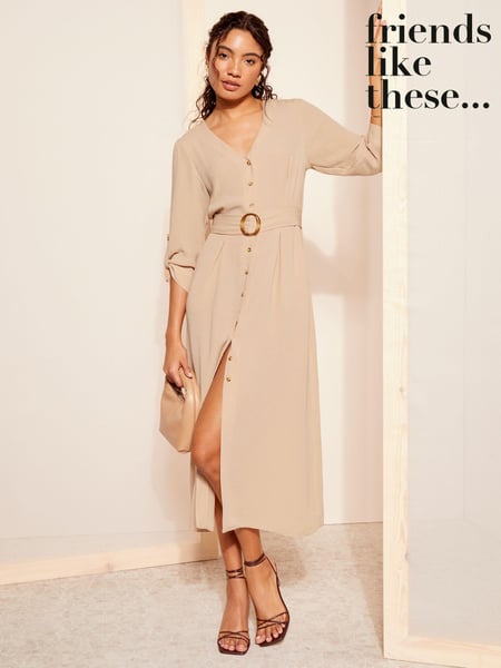 Friends Like These Cream Buckle Belted V Neck Midi Shirt Dress (963807) | € 31