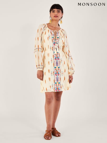 Monsoon Natural 100% Cotton Aztec Style Print and Embroidered Short Dress (966126) | € 56
