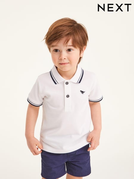 White Tipped 100% Cotton Short Sleeve Polo Shirt (3mths-7yrs) (966151) | € 7 - € 10