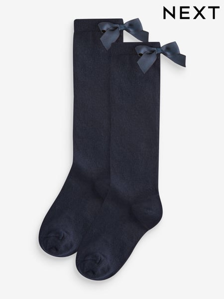 Navy Blue 2 Pack Cotton Rich Bow Knee High Socks (966563) | € 7 - € 9