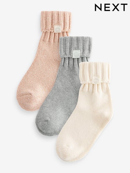 Cream,Grey and Neutral 3 Pack Cotton Rich Roll Top Ankle Socks (966929) | € 11 - € 14