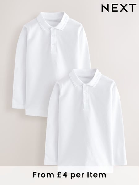 White Long Sleeve School Polo Shirts 2 Pack (3-16yrs) (968394) | € 11 - € 20