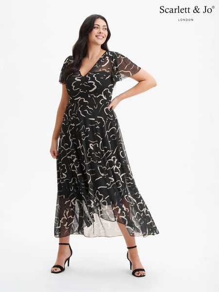 Scarlett & Jo Black Tilly Print Angel Sleeve Sweetheart Dress (972130) | € 140