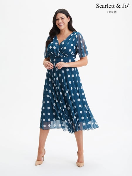 Scarlett & Jo Blue/White Carole Wrap Bodice Sunray Pleated Midi Dress (972183) | € 78