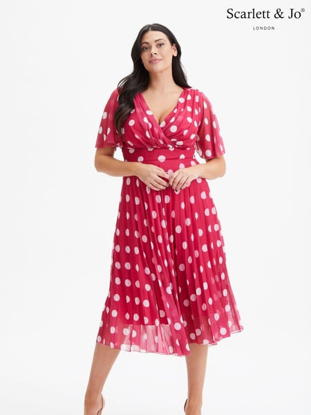 Scarlett & Jo Pink Carole Wrap Bodice Sunray Pleated Midi Dress (972201) | € 70