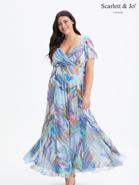 Scarlett & Jo Blue Kemi Bolero Wrap Bodice Mesh Maxi Gown (972340) | € 67