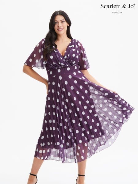 Scarlett & Jo Purple Carole Wrap Bodice Sunray Pleated Midi Dress (972623) | € 78
