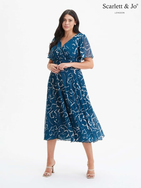 Scarlett & Jo Teal Blue Victoria Angel Sleeve Mesh Midi Dress (972630) | € 133