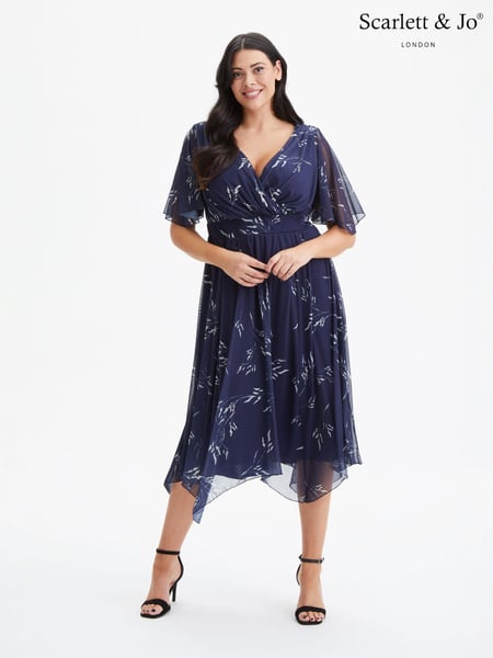 Scarlett & Jo Navy Blue Julie Wine Cream Hanky Hem Dress (975204) | € 63