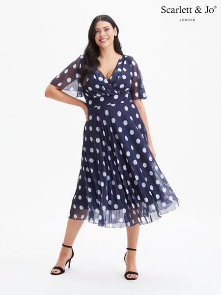 Scarlett & Jo Blue Carole Wrap Bodice Sunray Pleated Midi Dress (975223) | € 70