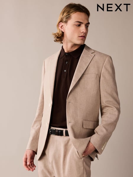 Stone Linen Blend Tailored Fit Suit Jacket (978594) | € 66
