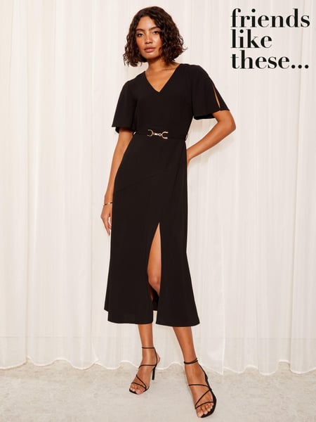 Friends Like These Black Short Tulip Sleeve Ruched Body Midi Dress (979107) | € 73