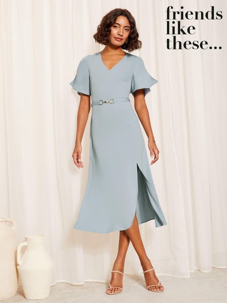 Friends Like These Navy Blue Short Tulip Sleeve Ruched Body Midi Dress (979168) | € 36