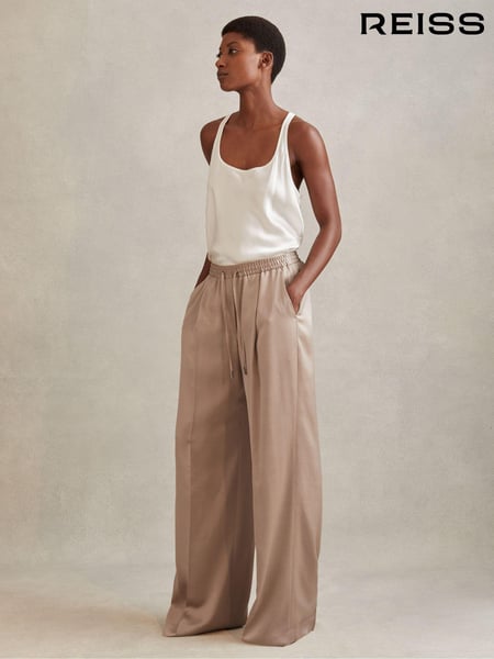 Reiss Gold Cole Satin Drawstring Wide Leg Trousers (980217) | € 293