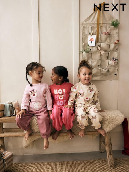Pink/Cream Christmas 100% Cotton Joggers Pyjamas 3 Pack (9mths-12yrs) (980517) | € 28 - € 36