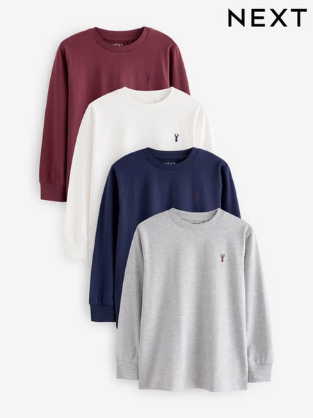 Berry Red/Grey/White/Blue Long Sleeve Cosy T-Shirts 4 Pack (3-16yrs) (980812) | € 28 - € 37