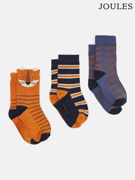 Joules Boys' Neat Feet Orange/Navy 3 Pack Socks (982164) | € 20
