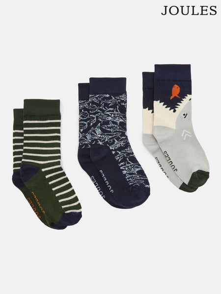 Joules Boys' Neat Feet Green/Navy 3 Pack Socks (982192) | € 20