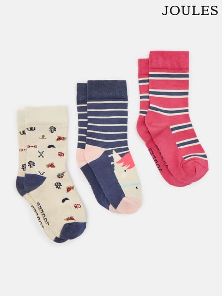 Joules Girls' Neat Feet Navy/Pink 3 Pack Socks (983643) | € 20