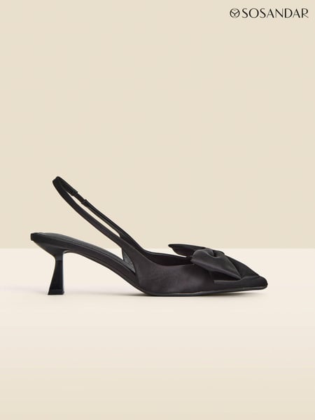 Sosandar Black Bow Detail Kitten Heel Slingback Court Shoes (986972) | € 46