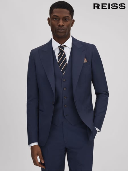 Reiss Navy Destiny Wool Single Breasted Regular Fit Blazer (990407) | € 546