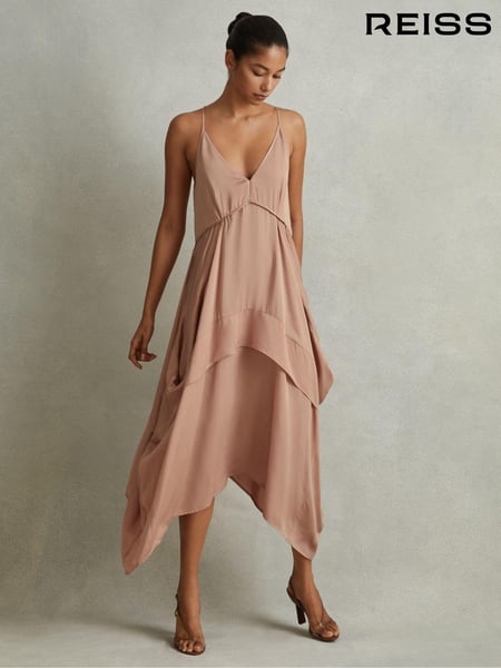 Reiss Nude Demi Viscose Side Pleat Asymmetric Midi Dress (990783) | € 371