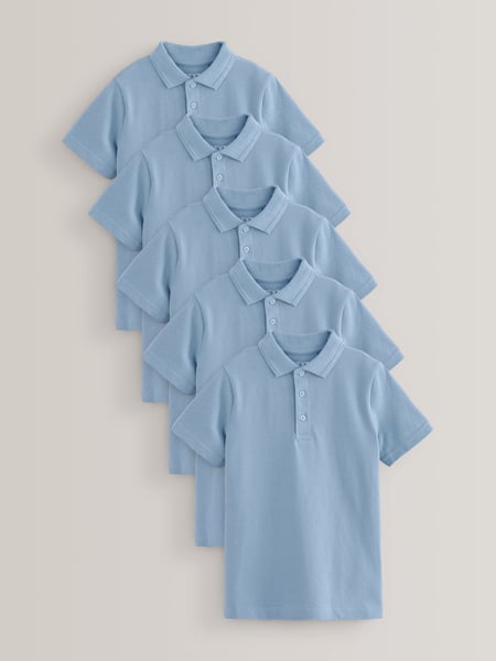 Blue Cotton School Short Sleeve 100% Cotton Polo Shirts 5 Pack (3-16yrs) (996493) | € 21 - € 38
