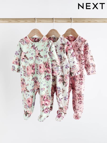 Floral Baby Two Way Zip Sleespuits 3 Pack (0mths-2yrs) (998159) | € 18 - € 21
