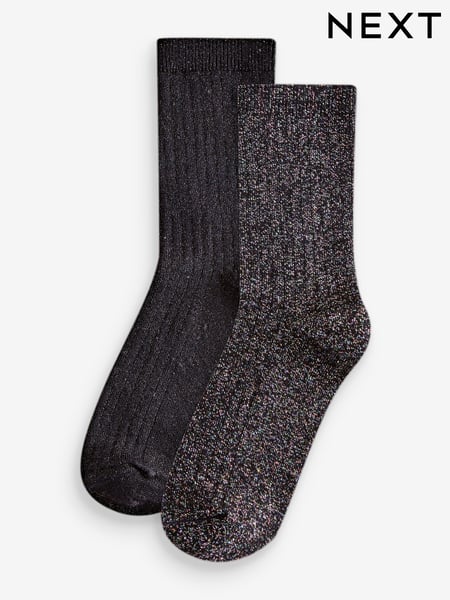 Black and Multi Cotton Rich Sparkle Ankle Socks 2 Pack (998608) | € 5 - € 6