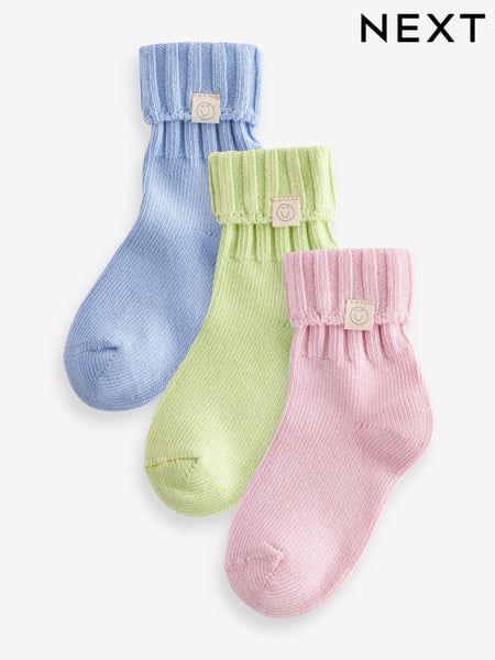 PInk, Blue and Green 3 Pack Cotton Rich Roll Top Ankle Socks (998653) | € 11 - € 14