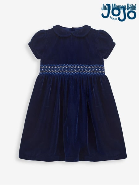 JoJo Maman Bébé Navy Velvet Smocked Party Dress (9EN215) | € 61