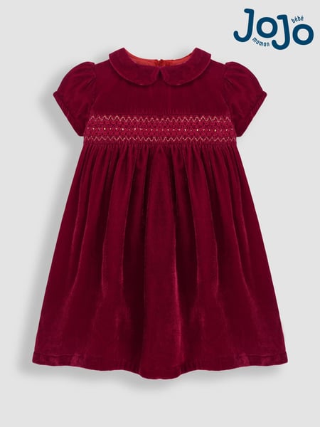 JoJo Maman Bébé Red Smocked Velvet Party Dress (9EQ586) | € 61 - € 70