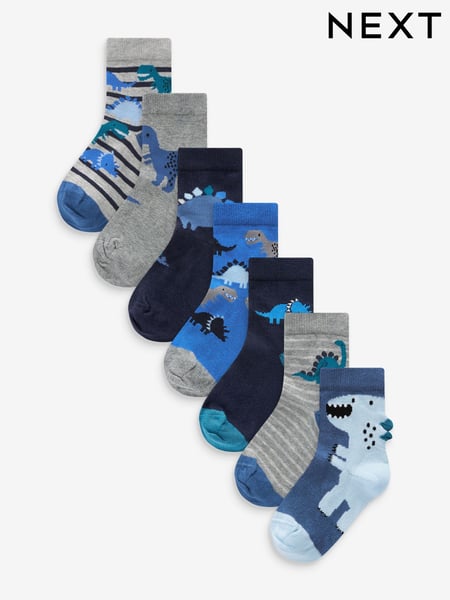 Blue Dino Cotton Rich Socks 7 Pack (A00454) | € 13 - € 16