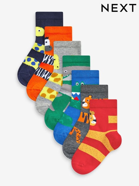 Red/Blue/Green Animal 7 Pack Cotton Rich Socks (A05835) | € 13 - € 16